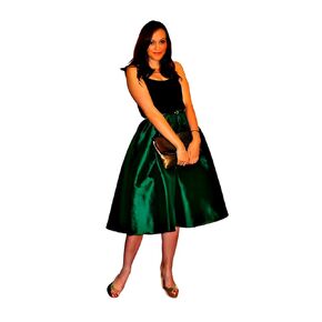 Emerald Green-Knee-Length Skirt One Pocket-تنورة حفلة مسائية مصنوعة يدويًا