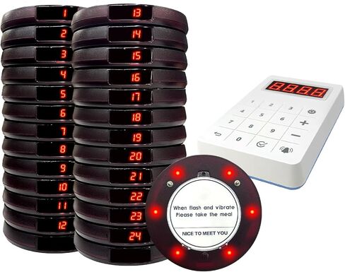 Restaurant Pager System 16 Coaster Pagers and Beepers, Restaurant Beepers Buzzers System with Vibration Flashing Buzzer Queue Wireless Calling System for Food Truck Coffee Shop Church Nursery Bar in Kuwait