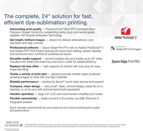 تتضمن Epson Surecolor F570 Pro 24 "طابعة تسامي سطح المكتب ، مجموعتين كاملتين للحبر ، دليل المستخدم ، ورقة التسامي ، وتثبيت SCF570PE المجاني (الطابعة والأصحاب) in Kuwait