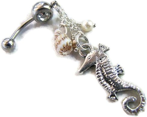 Shell and Seahorse Beaded Belly Button Ring in Saudi Arabia