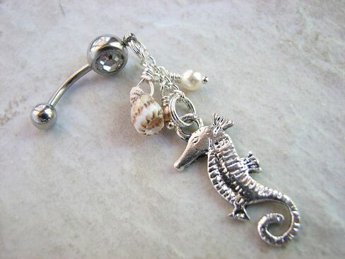 Shell and Seahorse Beaded Belly Button Ring in Saudi Arabia