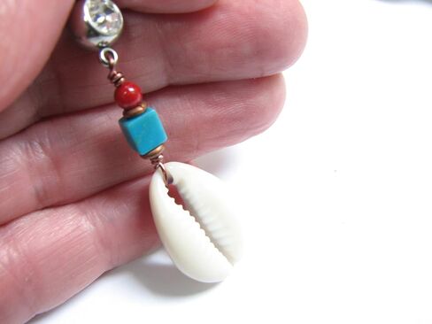 Cowrie Shell Belly Ring with Turquoise and Red Beads, 14GA 7/16 inch Stainless Steel Bar, 1 3/4 inch Length in Saudi Arabia