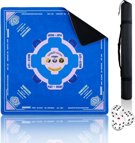 Mahjong Mat (33"x33") Noise Reduction Non-Slip, American Mahjong Mat for Table with 3 Dice & Carrying Bag, Waterproof Surface Mah Jongg Mats for Poker, Card, Dominoes, Board & Tile Games (Blue) in Kuwait