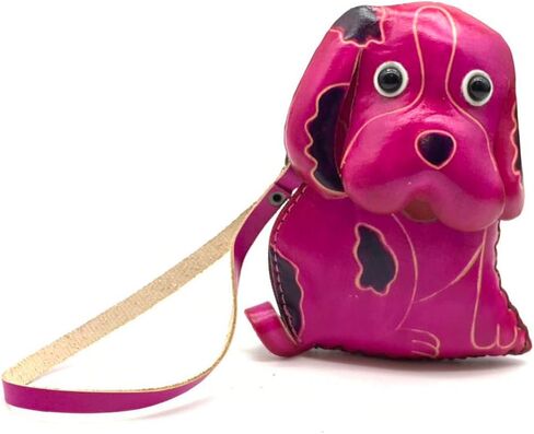 Handmade Genuine Leather 3D Animal Dog Coin Purse with Removable wrist strap (Pink) in Kuwait
