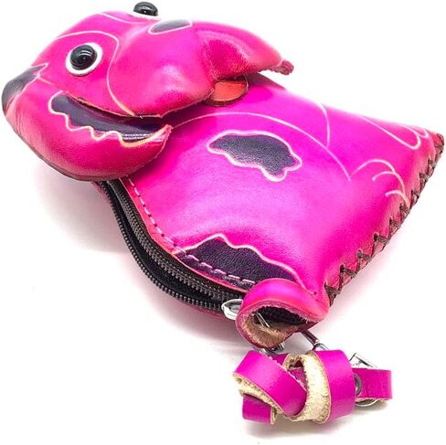 Handmade Genuine Leather 3D Animal Dog Coin Purse with Removable wrist strap (Pink) in Kuwait