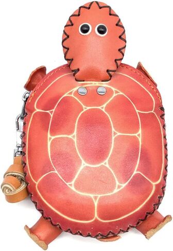مصنوعة يدويًا من الجلد الأصلي 3D Turtle Animal Coin مع حزام معصم قابل للإزالة (برتقالي) in Kuwait
