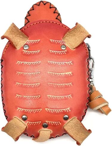 مصنوعة يدويًا من الجلد الأصلي 3D Turtle Animal Coin مع حزام معصم قابل للإزالة (برتقالي) in Kuwait