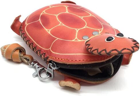 مصنوعة يدويًا من الجلد الأصلي 3D Turtle Animal Coin مع حزام معصم قابل للإزالة (برتقالي) in Kuwait