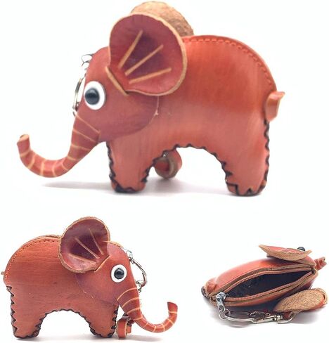 خمر جلدية حقيقية 3D الحيوانات الأفيال المحفظة المعدنية مع حزام معصم قابل للإزالة #002 (بني) in Kuwait