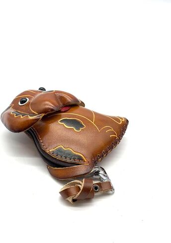 Handmade Genuine Leather 3D Animal Dog Coin Purse with Removable wrist strap (Pink) in Kuwait