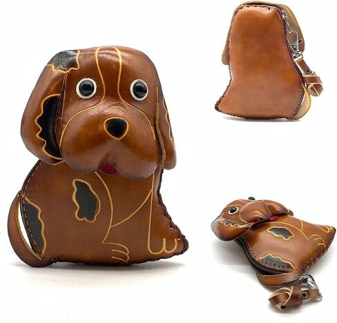Handmade Genuine Leather 3D Animal Dog Coin Purse with Removable wrist strap (Pink) in Kuwait