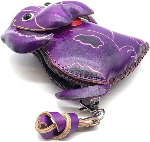 Handmade Genuine Leather 3D Animal Dog Coin Purse with Removable wrist strap (Pink) in Kuwait