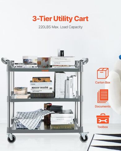 VEVOR Foldable Utility Service Cart, Black in Saudi Arabia