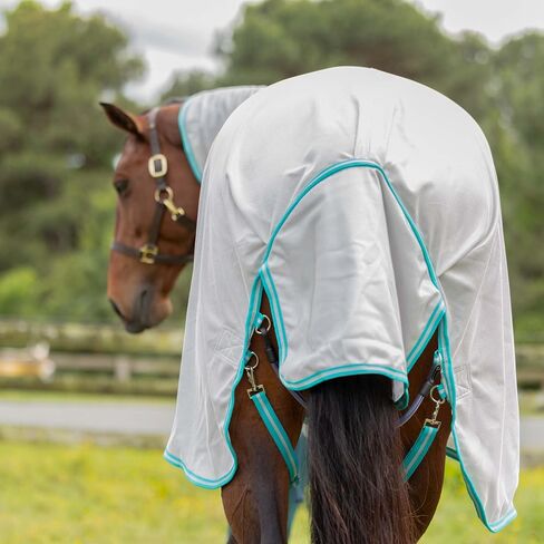 equinavia brisk mesh horse fly with with deflovable device cover | تغطية متينة ممتدة مع حماية UPF 45 UV | ورقة ذبابة للخيول - سيلفر رمادي - 84 في in Kuwait