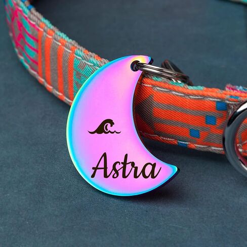 Anavia Half Moon & Star Shape Pet ID Tags, Personalized Icon Design Dog Name Tag Cat Tag, Glossy Stainless Steel Gold Plated Black Rainbow Dog Collar Tag (Medium, Moon Shape, Rainbow) in Saudi Arabia