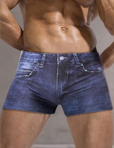 PJ PAUL JONES Men's Swim Trunks Denim Print Beach Swimwear Swimsuit Bikini Briefs in Saudi Arabia