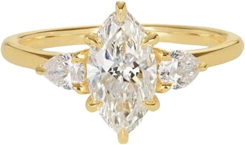 Finecreation_usa !! 2 CT Marquise قطع ثلاثة خطوة الخطوبة خاتم الزفاف خاتم زواج 14K الذهب الأصفر الانتهاء غرامة 925 الجنيه الاسترليني الفضة الصنع هدية رائعة لها (أصفر ، 5.5) in Saudi Arabia