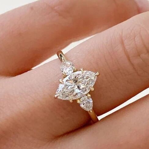 Finecreation_usa !! 2 CT Marquise قطع ثلاثة خطوة الخطوبة خاتم الزفاف خاتم زواج 14K الذهب الأصفر الانتهاء غرامة 925 الجنيه الاسترليني الفضة الصنع هدية رائعة لها (أصفر ، 5.5) in Saudi Arabia