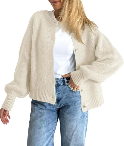 Saodimallsu Womens Button Down Cardigan Sweaters Crew Neck Long Sleeve Open Front Loose Fall Soft Knit Sweater Coats in Kuwait