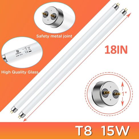 T8 UVB Reptile Light 15W 10.0-2 Pack,UVA UVB Light Bulb for Reptiles,Reptile UVB Lamp Tube for Bearded Dragon in Saudi Arabia