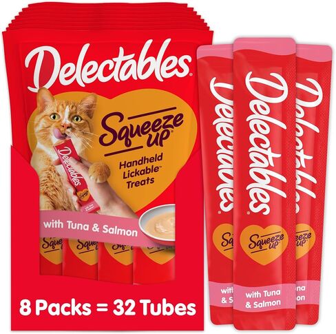Hartz Delectables Squeeze Up Interactive Lickable Wet Cat Treats for Adult & Senior Cats, Tuna & Salmon, 4 Count(Pack of 8) in Kuwait