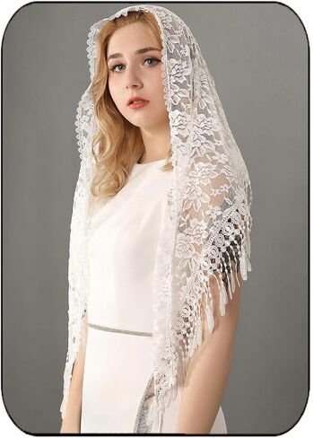HEREAD مصلى الكاثوليكية الدانتيل الحجاب الكنيسة مانتيا حجاب الزفاف مع مشط اللاتينية كتلة وشاح الرأس يغطي للعرائس والنساء in Kuwait
