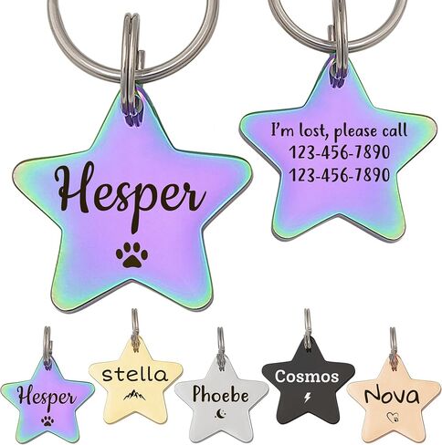 Anavia Half Moon & Star Shape Pet ID Tags, Personalized Icon Design Dog Name Tag Cat Tag, Glossy Stainless Steel Gold Plated Black Rainbow Dog Collar Tag (Medium, Moon Shape, Rainbow) in Saudi Arabia