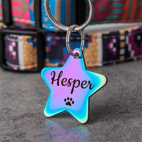 Anavia Half Moon & Star Shape Pet ID Tags, Personalized Icon Design Dog Name Tag Cat Tag, Glossy Stainless Steel Gold Plated Black Rainbow Dog Collar Tag (Medium, Moon Shape, Rainbow) in Saudi Arabia