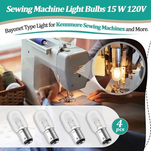 4 PCS 15W 120V Machine Light Light Light - لمبة متوسطة متوافقة مع Kennmore والمزيد من مصابيح استبدال آلة الخياطة 15 W مع قاعدة الدفع （New in Saudi Arabia