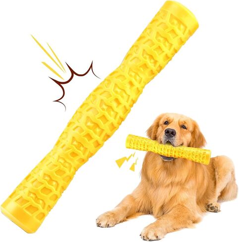 LOYEE Dog Squeaky Toys Interactive Dog Toys for Aggressive Chewers Tough Rubber Chew Toys for Medium/Large Breed, Indestructible Puppy Chew Toys for Teething (Yellow) in Kuwait