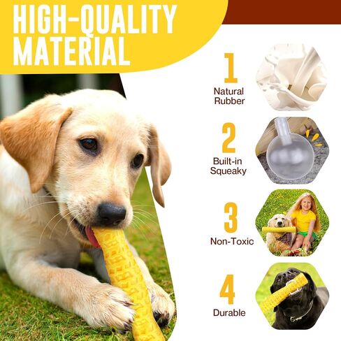 LOYEE Dog Squeaky Toys Interactive Dog Toys for Aggressive Chewers Tough Rubber Chew Toys for Medium/Large Breed, Indestructible Puppy Chew Toys for Teething (Yellow) in Kuwait