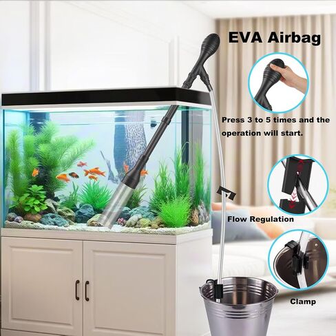 Carefree Fish Aquarium Small Gravel Cleaner 6Ft Hose Silicone Airbag Fish Tank Water Changer Gravel Vacuum Adjustable Length ABS(for 3~8Gal Tank) in Saudi Arabia