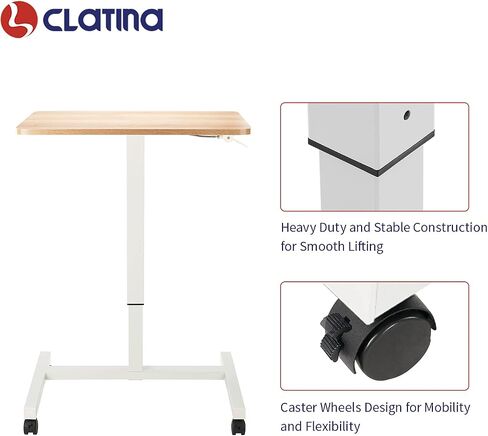 مكتب كمبيوتر محمول من Clatina mobile ، منصة للمعلمين القابلة للتعديل مع عجلات قابلة للقفل ، طاولة عمل قابلة للتعديل مع درج ، طاولة مرسومة بالكمبيوتر لفصول المكتب المنزلي ، أبيض in Kuwait