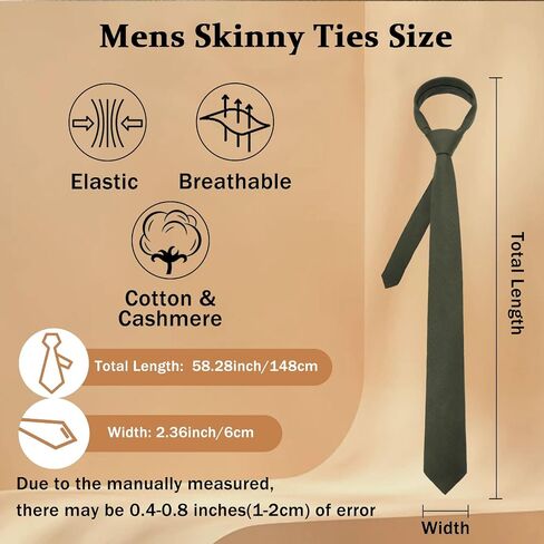 Skinny Ties for Men, Cotton Cashmere Wool Mens Tie Solid Necktie Slim Neck Ties for Wedding Party Mission Groomsmen in Saudi Arabia