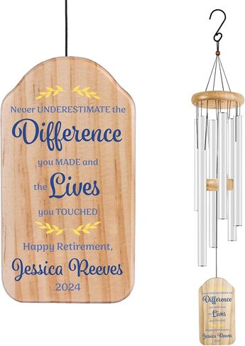 Personalized Retirement Wind Chime - Customizable with Name, Last Name, and Retirement Date - 37 Inches, 5 Designs, 2 Color Options Brown & Black (BLACK) in Kuwait