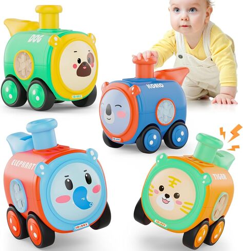 Baby Train Car Toys for Toddler 1-3, 4PCS Press to Go Push Car, Infant Play Whistle Vehicle Toy Set for 12-18 Months, 1st Birthday Christmas Easter Gifts for 1-2 Years Old Boys in Kuwait