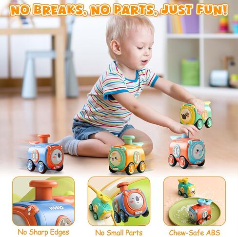 Baby Train Car Toys for Toddler 1-3, 4PCS Press to Go Push Car, Infant Play Whistle Vehicle Toy Set for 12-18 Months, 1st Birthday Christmas Easter Gifts for 1-2 Years Old Boys in Kuwait