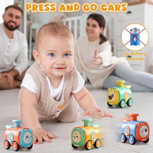 Baby Train Car Toys for Toddler 1-3, 4PCS Press to Go Push Car, Infant Play Whistle Vehicle Toy Set for 12-18 Months, 1st Birthday Christmas Easter Gifts for 1-2 Years Old Boys in Kuwait