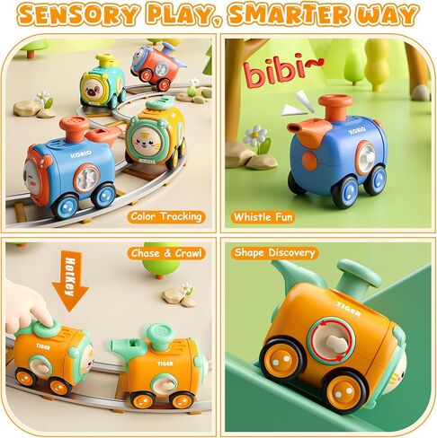 Baby Train Car Toys for Toddler 1-3, 4PCS Press to Go Push Car, Infant Play Whistle Vehicle Toy Set for 12-18 Months, 1st Birthday Christmas Easter Gifts for 1-2 Years Old Boys in Kuwait
