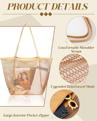 6 Pieces Mesh Beach Tote Bag for Women Summer Waterproof Pool Bag Mesh Beach Bags Waterproof Sandproof Shoulder Bag for Beach Travel Vacation Shopping Picnic Swimming in Saudi Arabia