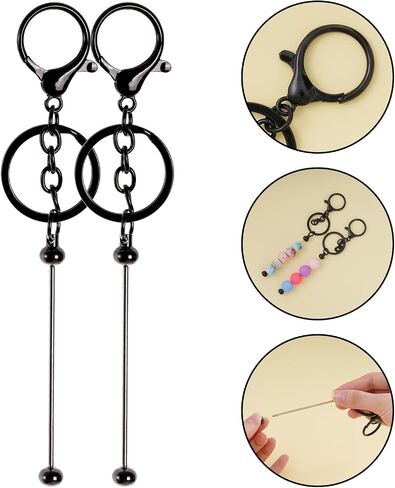 phnydreg 10Pcs Beadable Keychains Bars Silver Beadable Keychains Making Kits for DIY Crafts Thank You Gifts in Saudi Arabia