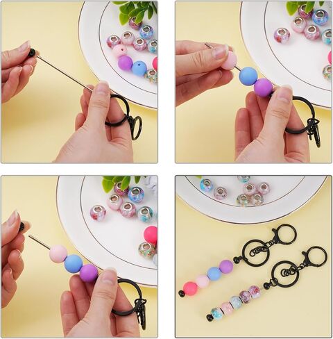 phnydreg 10Pcs Beadable Keychains Bars Silver Beadable Keychains Making Kits for DIY Crafts Thank You Gifts in Saudi Arabia