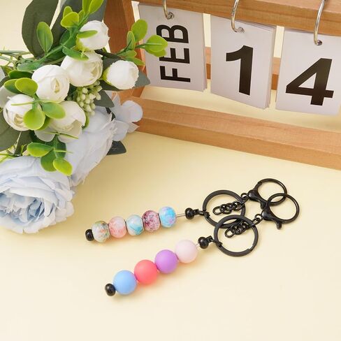 phnydreg 10Pcs Beadable Keychains Bars Silver Beadable Keychains Making Kits for DIY Crafts Thank You Gifts in Saudi Arabia