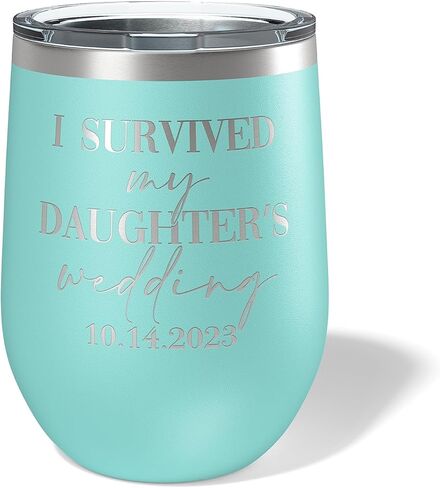 Alterd Industries I Survived My Daughter's Wedding - Wine Tumbler | parent wedding thank you gifts | Father of The Bride | Mother of the Bride | mother of the groom gifts (Mint) in Kuwait
