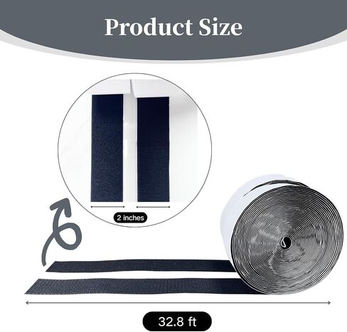 Cayton Hook and Loop Tape Sticky, 2 Inch x 32.8 Feet Self Adhesive Hook and Loop Tape Nylon Self Adhesive for Various Handmade Craft (Black, 2in x 32.8ft) in Saudi Arabia