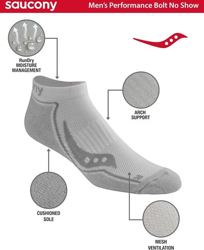 Saucony mens Bolt Rundry Performance No-show Multi-pack Socks Socks in Saudi Arabia