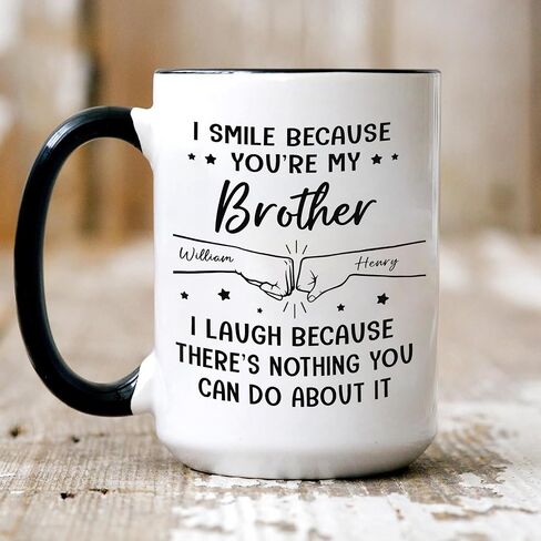LASFOUR Thanks For Being My Brother Coffee Mugs, Personalized Funny Brother Ceramic Coffee Cups with Names, Personalized Gifts for Brother in Saudi Arabia