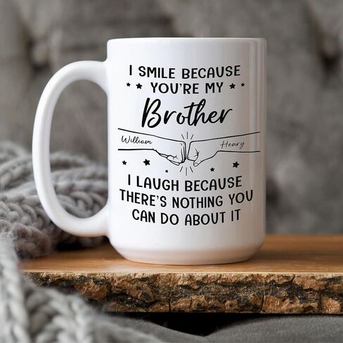 LASFOUR Thanks For Being My Brother Coffee Mugs, Personalized Funny Brother Ceramic Coffee Cups with Names, Personalized Gifts for Brother in Saudi Arabia