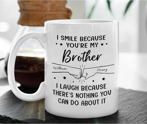 LASFOUR Thanks For Being My Brother Coffee Mugs, Personalized Funny Brother Ceramic Coffee Cups with Names, Personalized Gifts for Brother in Saudi Arabia