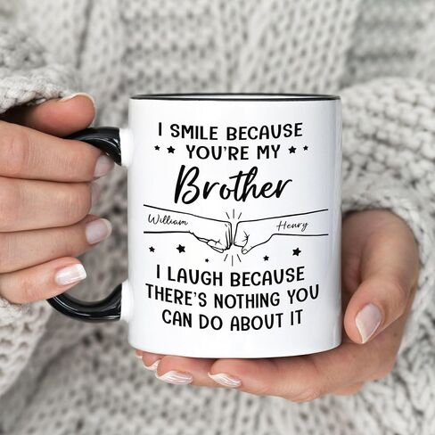 LASFOUR Thanks For Being My Brother Coffee Mugs, Personalized Funny Brother Ceramic Coffee Cups with Names, Personalized Gifts for Brother in Saudi Arabia